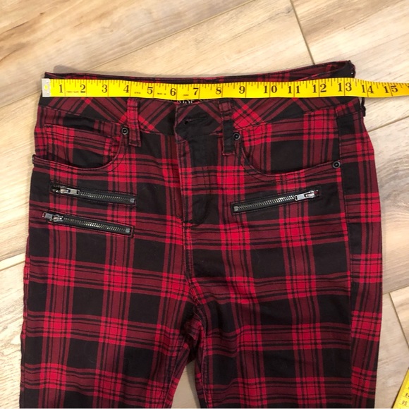 HT DENIM HI-RISE SUPER SKINNY SIZE 1 RED & BLACK PLAID JEANS - Picture 6 of 11